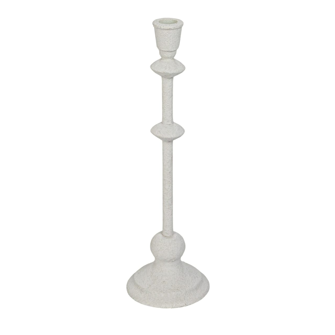 Hello Honey® Antique White Sand Finish Tall Metal Taper Candle Holder